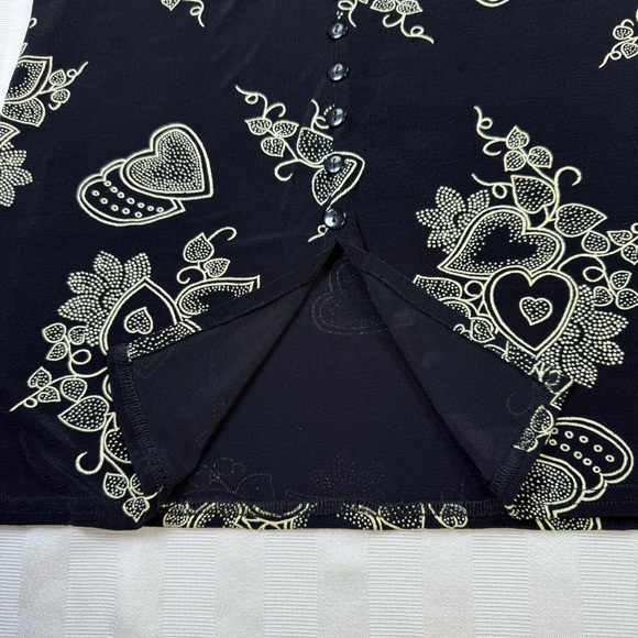 es•se Black Tunic Top Heart Pattern Button Front Small Knit VTG 90s Esse - Picture 7 of 14